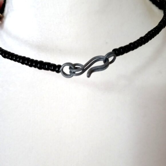 Vintage 80s Maasai Collar Necklace Leather Seed Beads Handmade - Picture 7 of 8